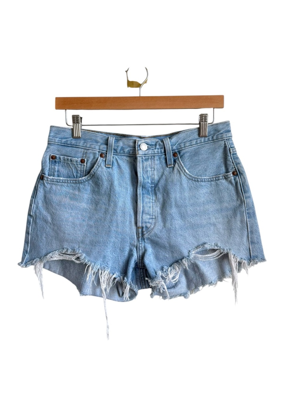 Levi's 501 Women's Cutoff Denim Shorts Light Wash Distressed Size 28